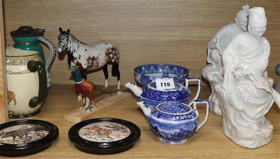 A pair of Blanc de Chine chinese figures and mixed ceramics including a Beswick horse